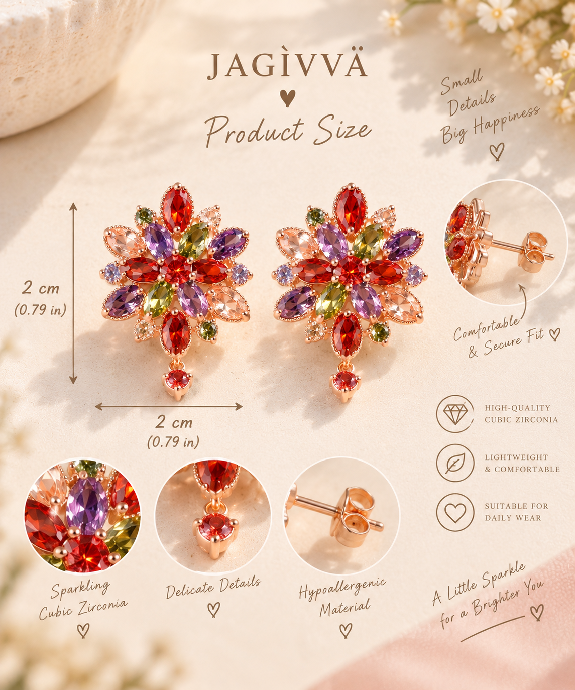 Colorful Bloom CZ Stud Earrings