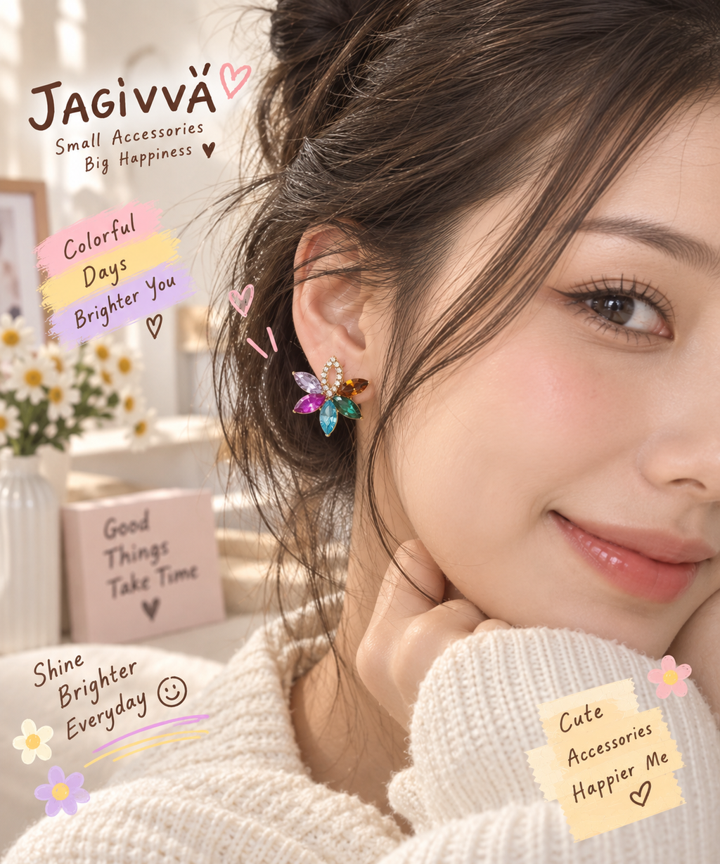 Colorful Bloom Crystal Stud Earrings