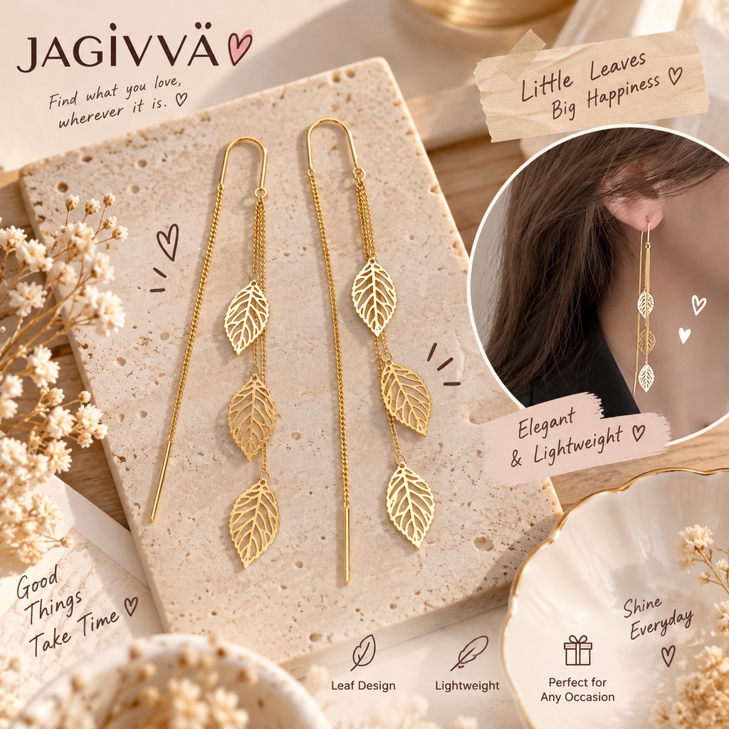 Golden Leaf Threader Earrings