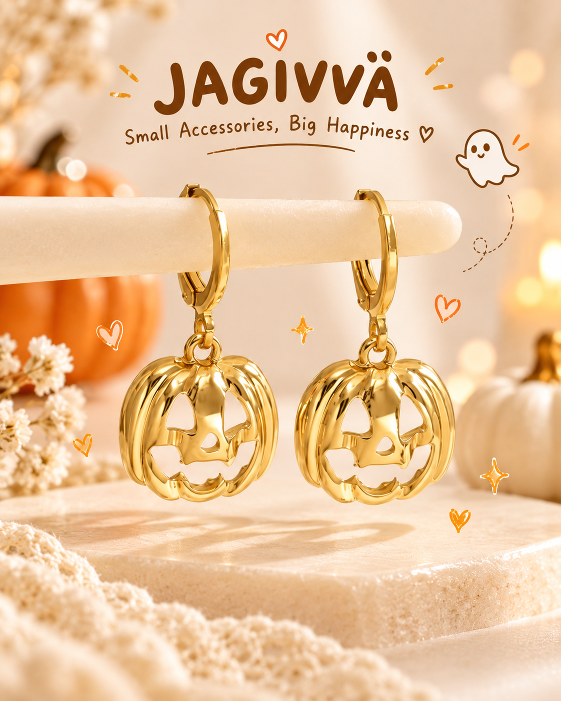 Golden Pumpkin Charm Hoop Earrings – Halloween Collection