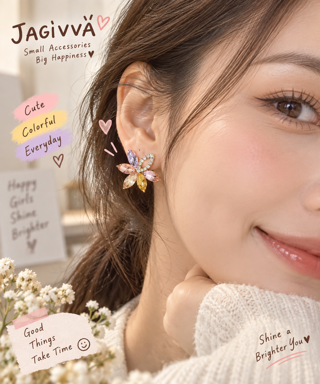 Colorful Bloom Crystal Stud Earrings
