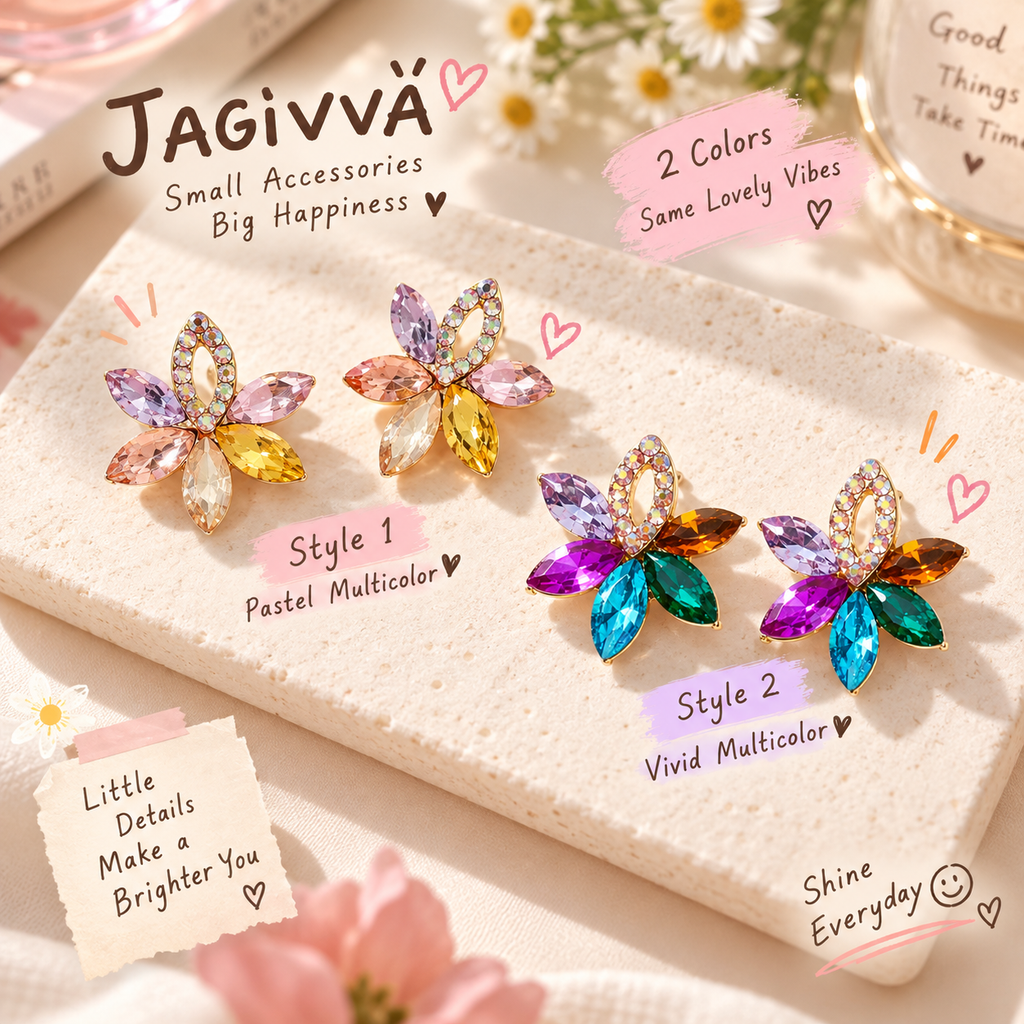 Colorful Bloom Crystal Stud Earrings