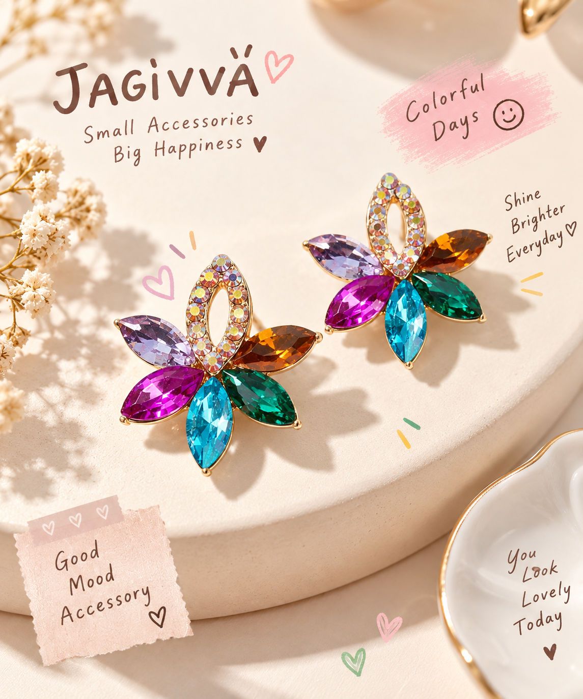 Colorful Bloom Crystal Stud Earrings