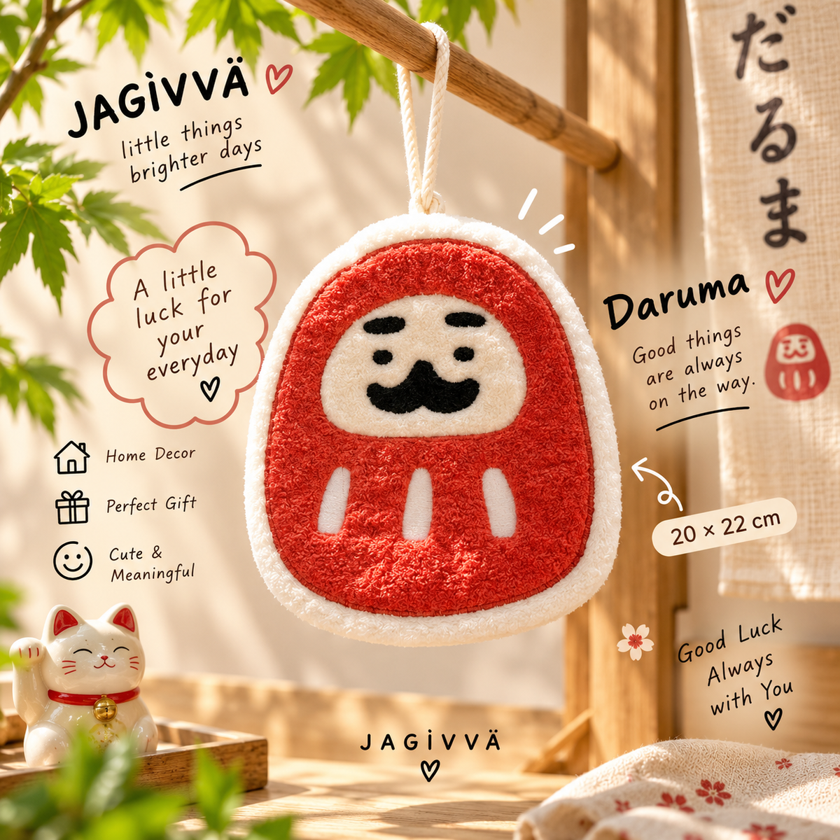 Japanese-Inspired Daruma & Mount Fuji Hanging Hand Towel
