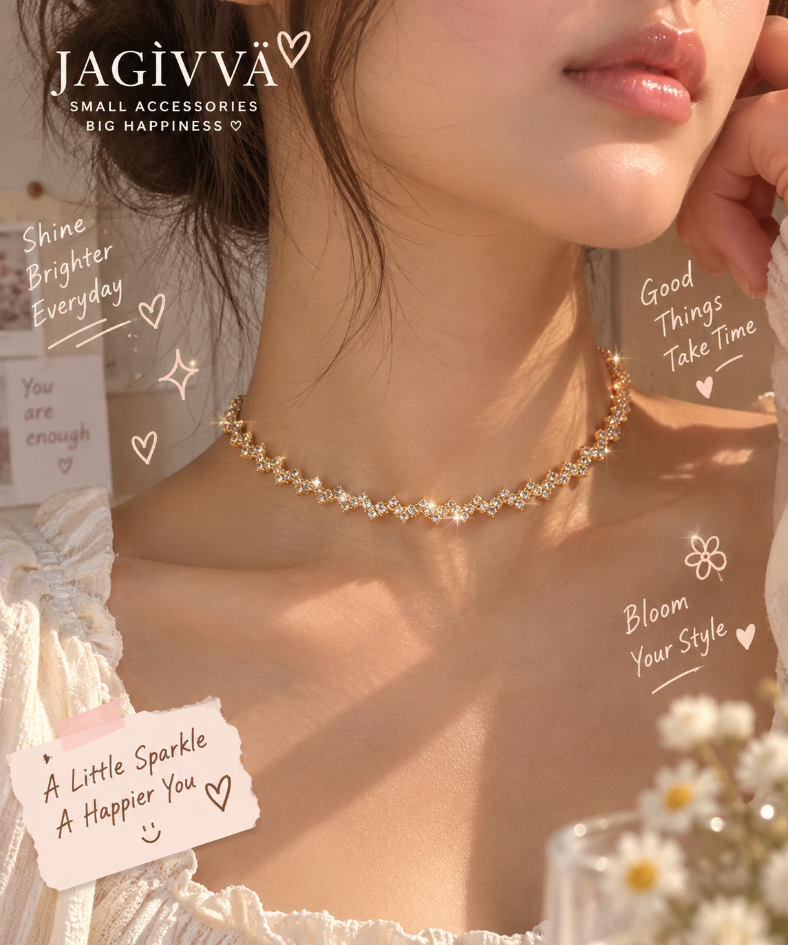 Golden Rhombus Crystal Choker Necklace