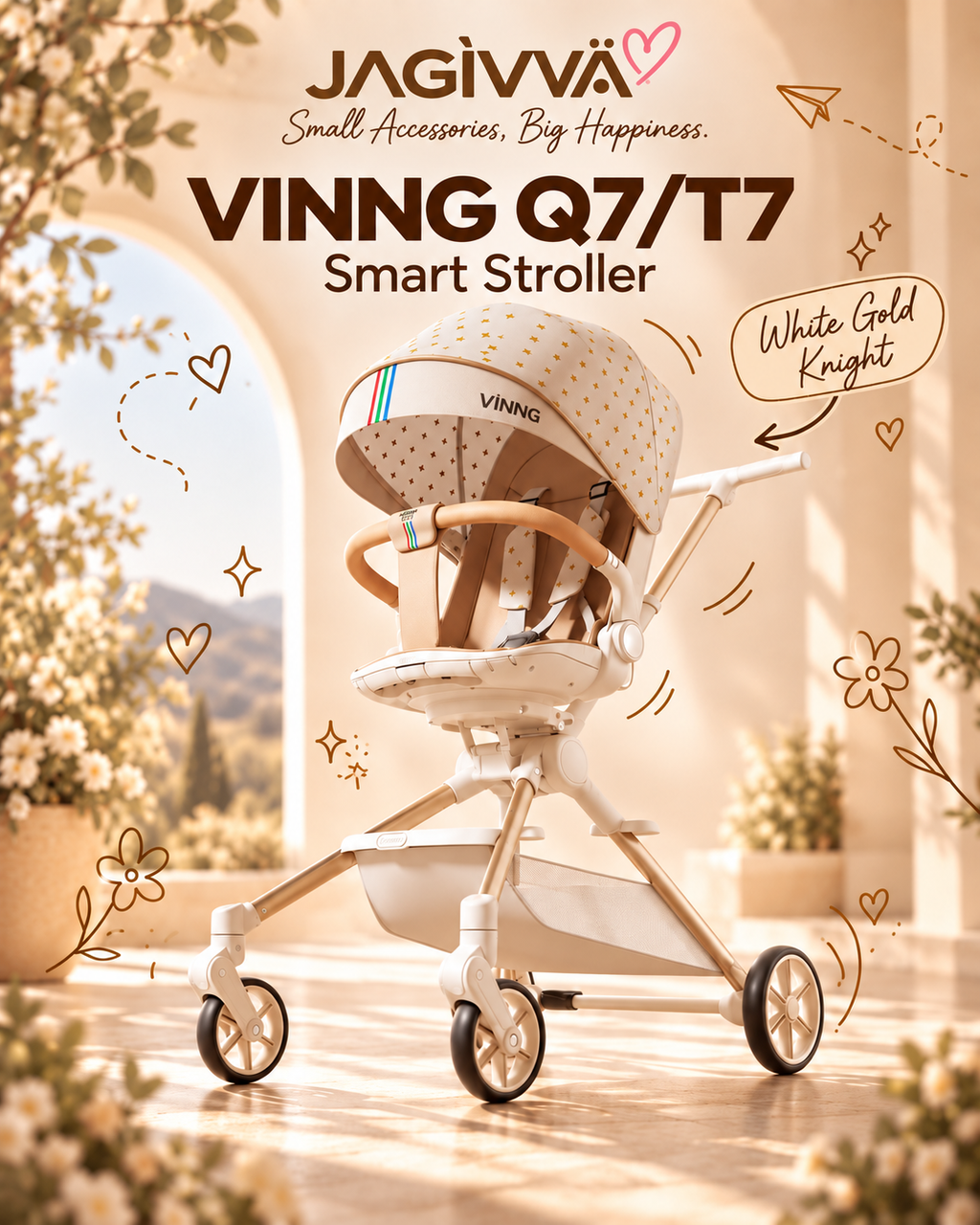 VINNG Q7 / T7 • 360° Rotating Foldable Travel Stroller