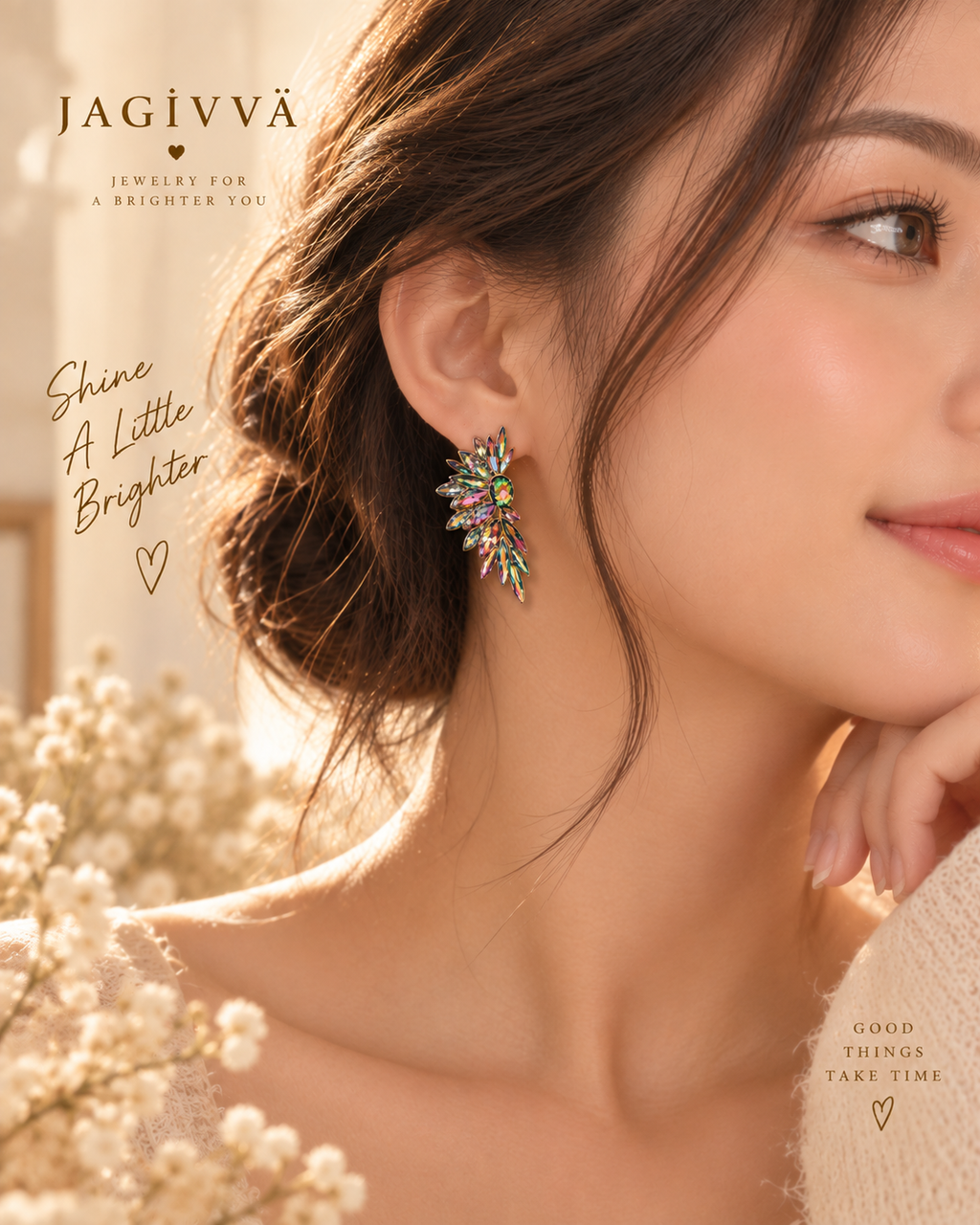Aurora Crystal Feather Statement Earrings