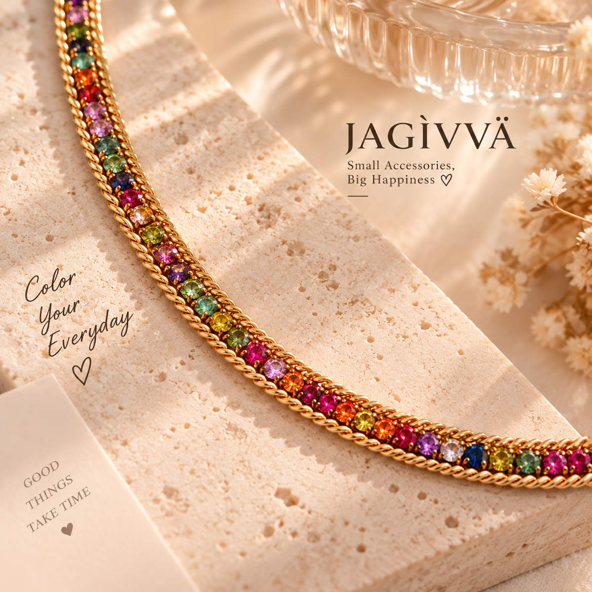 Rainbow Glow Colorful Zirconia Woven Necklace