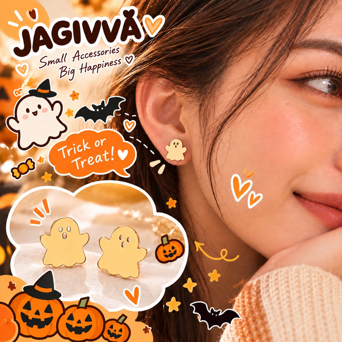 Spooky Little Friends Halloween Stud Earrings Set
