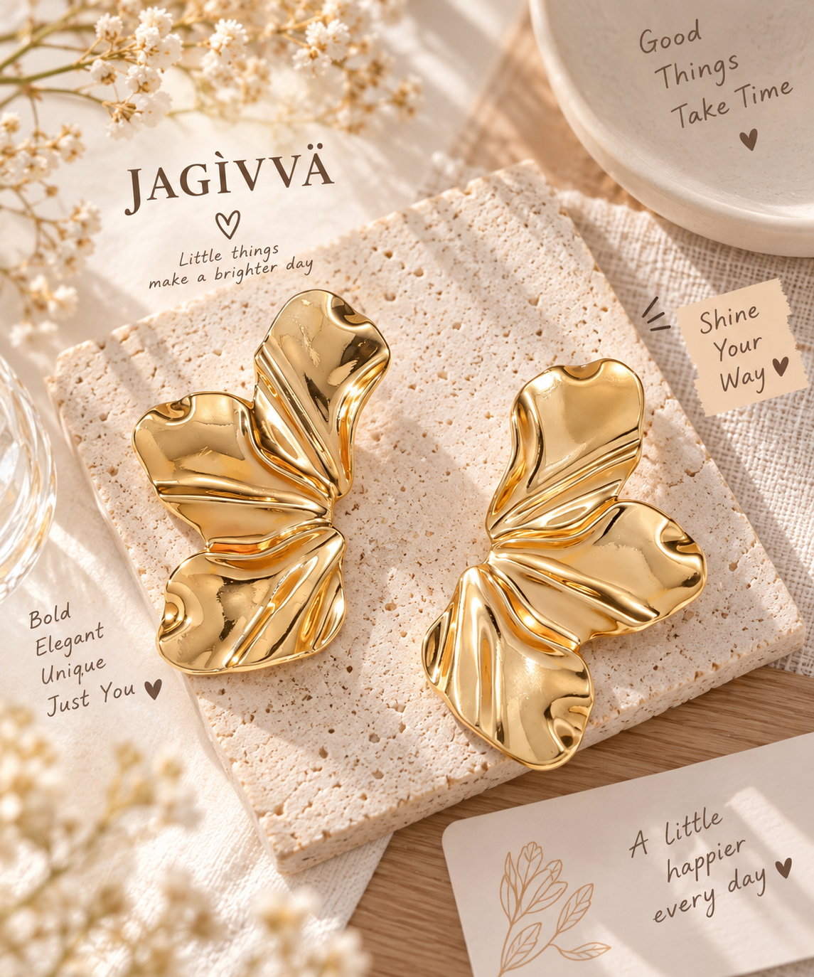 Golden Petal Statement Earrings