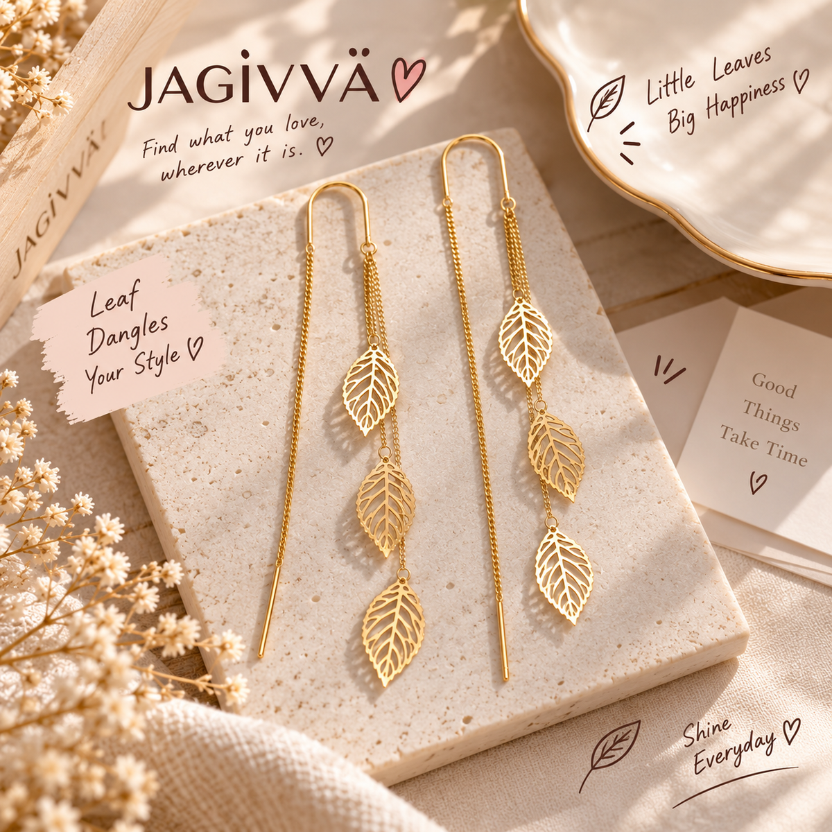 Golden Leaf Threader Earrings