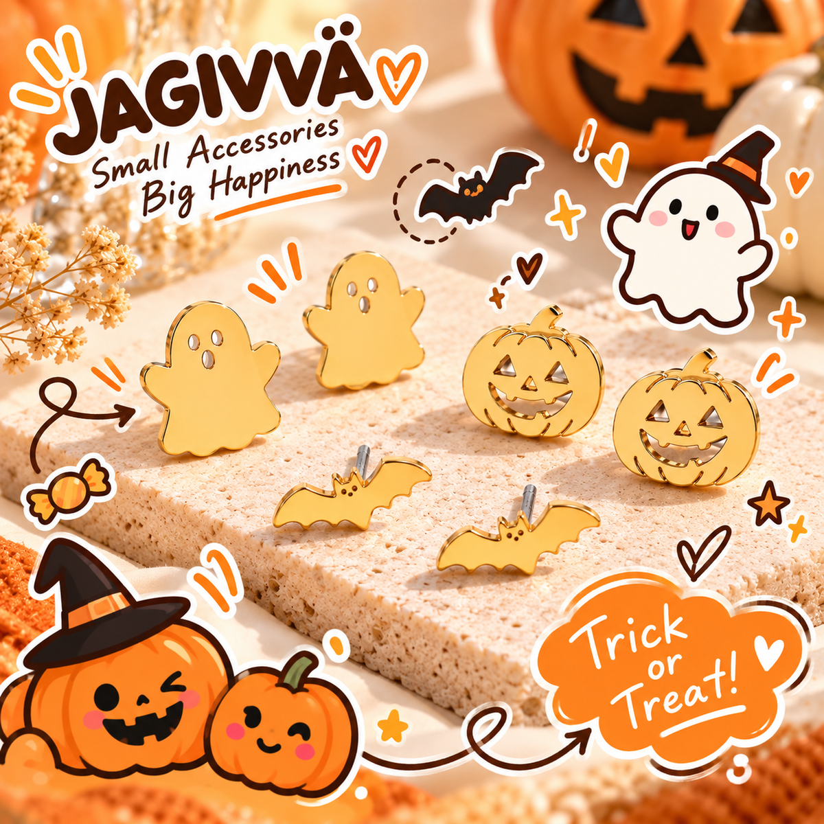 Spooky Little Friends Halloween Stud Earrings Set