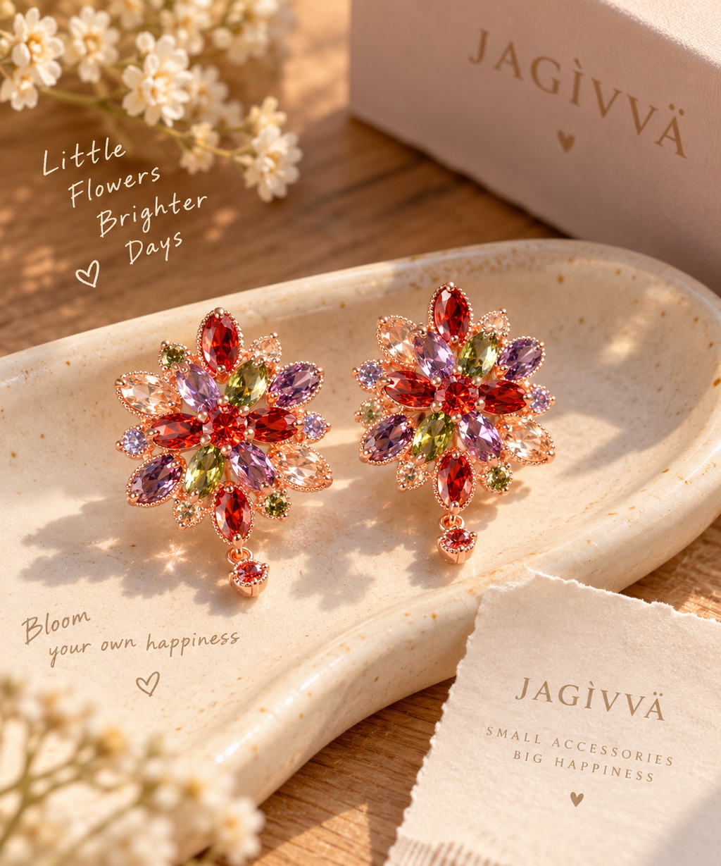 Colorful Bloom CZ Stud Earrings