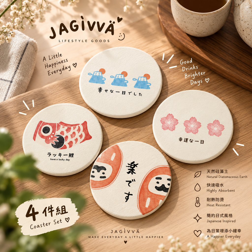 Japanese Daruma Diatom Absorbent & Heat-Resistant Coaster