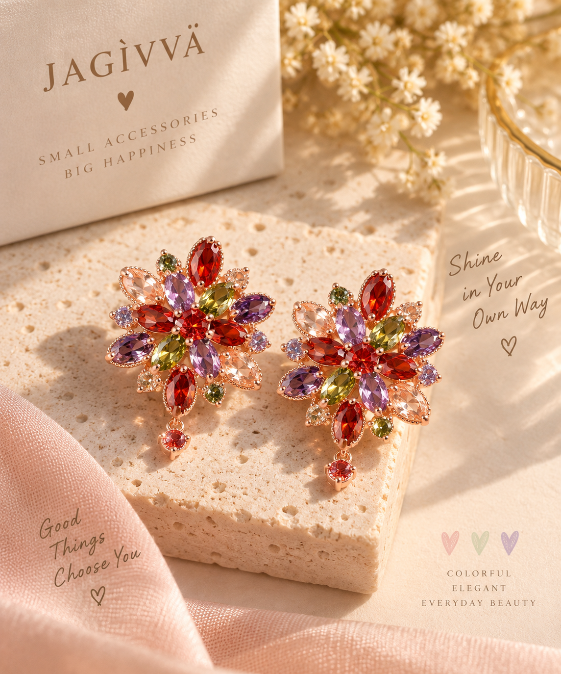 Colorful Bloom CZ Stud Earrings