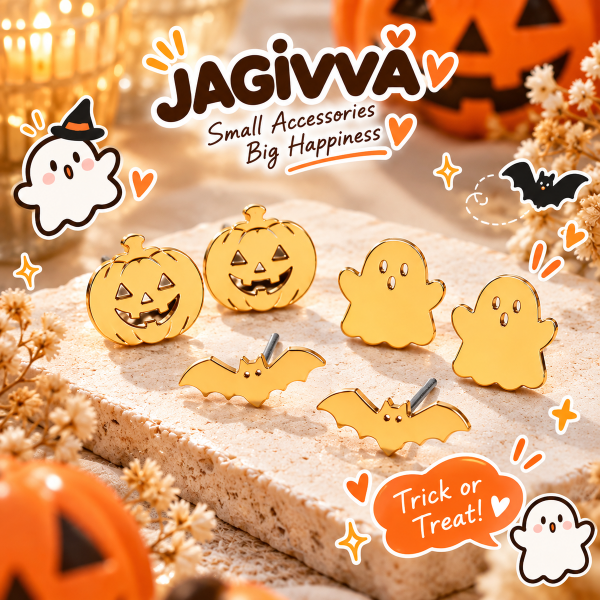 Spooky Little Friends Halloween Stud Earrings Set