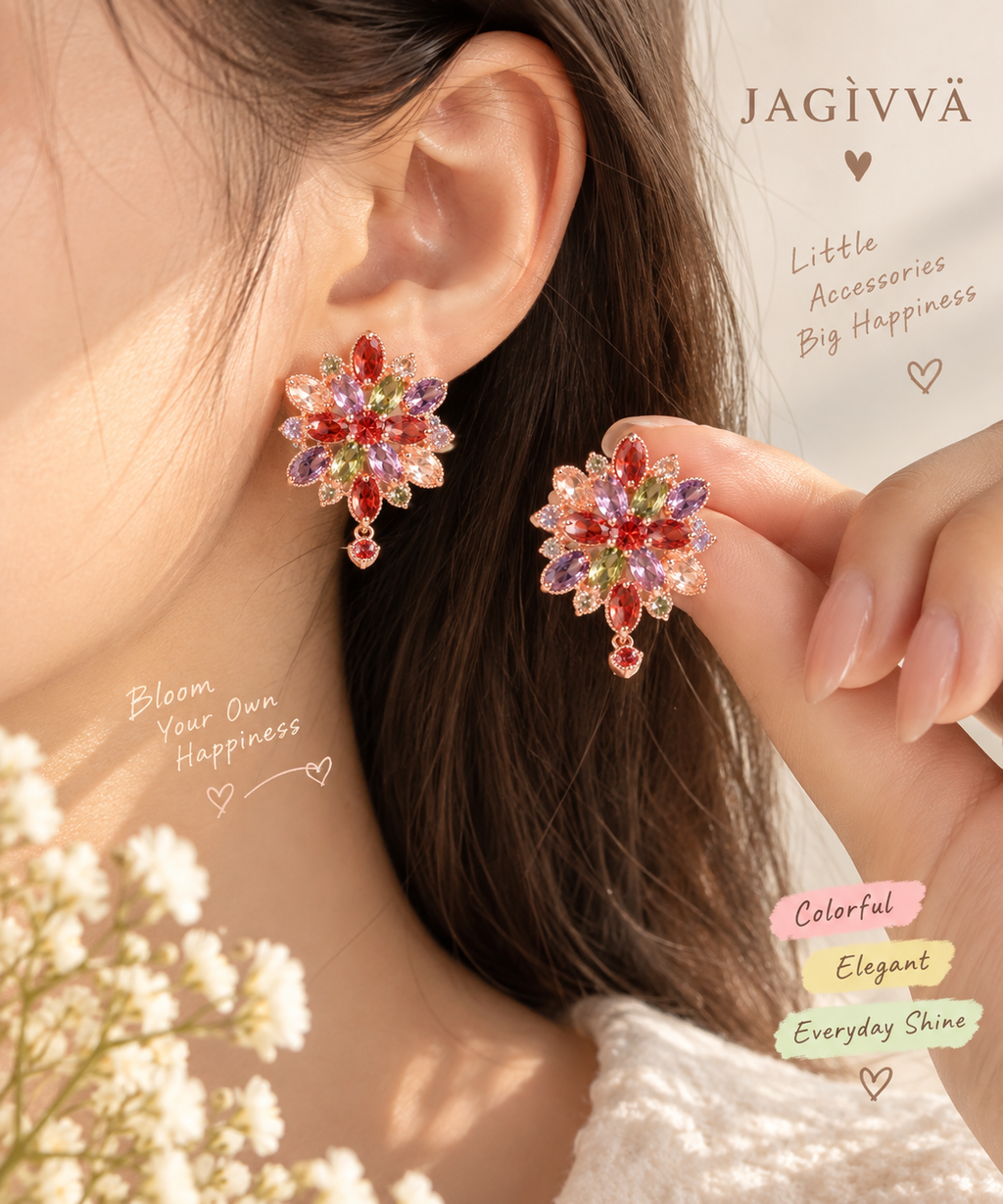Colorful Bloom CZ Stud Earrings