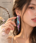Rainbow Glow Crystal Tassel Earrings