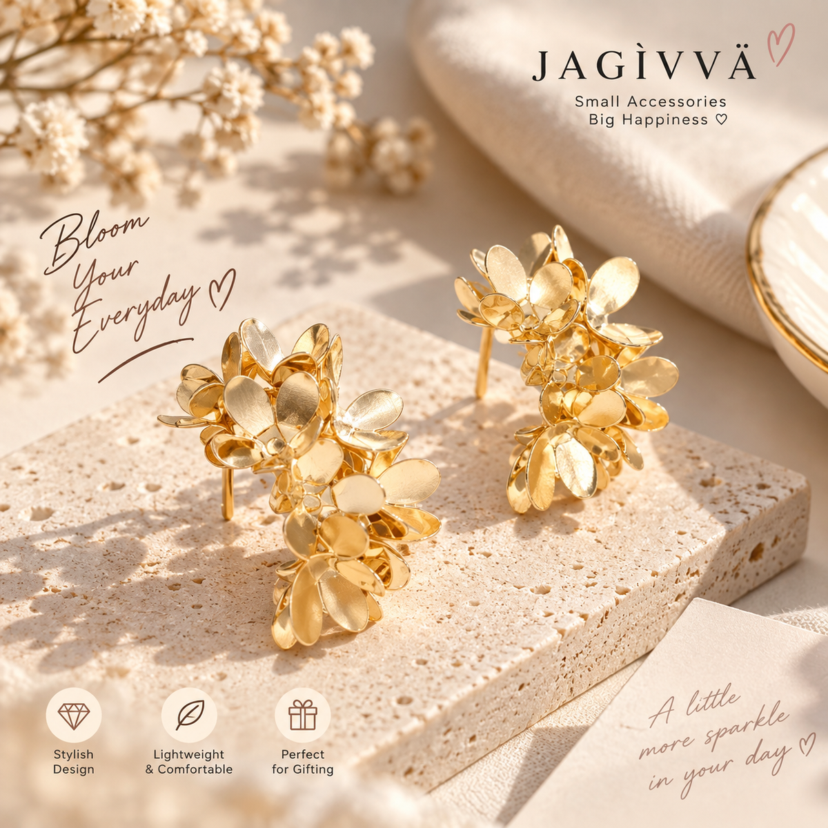 Golden Bloom Floral Cuff Earrings