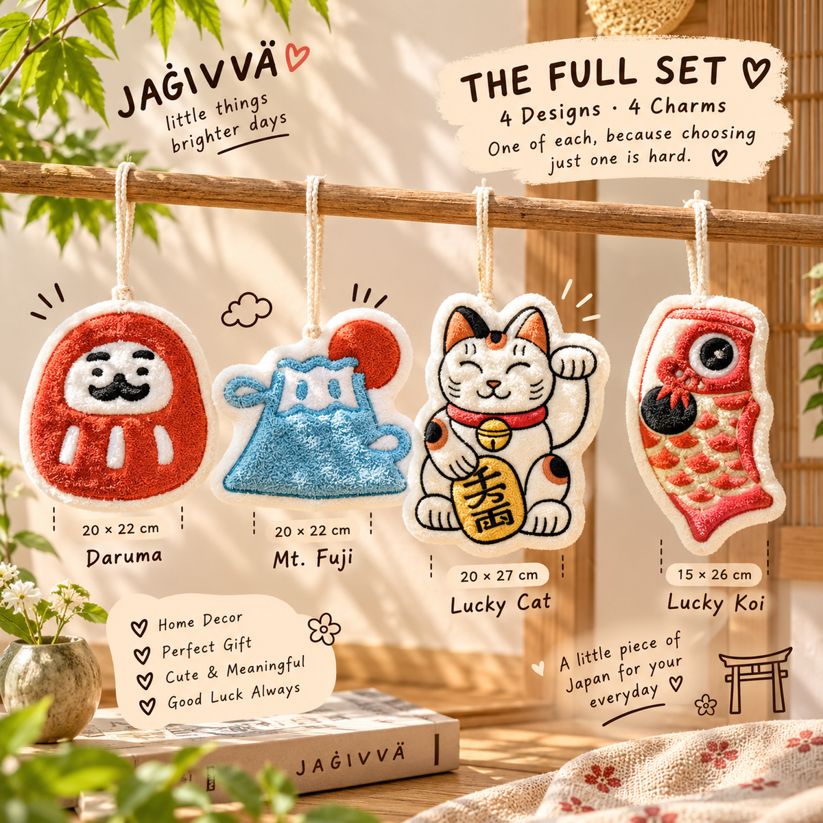 Japanese-Inspired Daruma & Mount Fuji Hanging Hand Towel