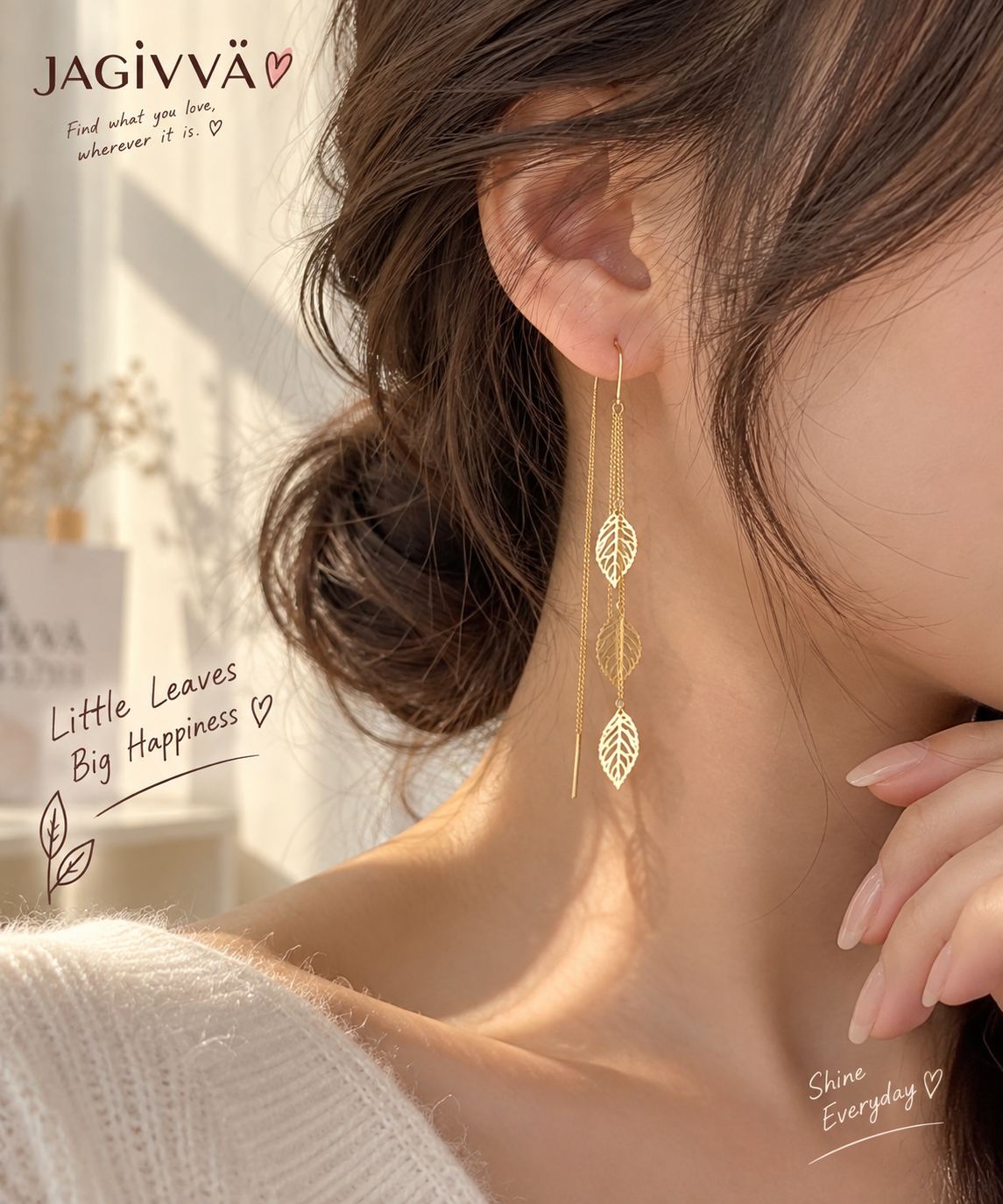 Golden Leaf Threader Earrings
