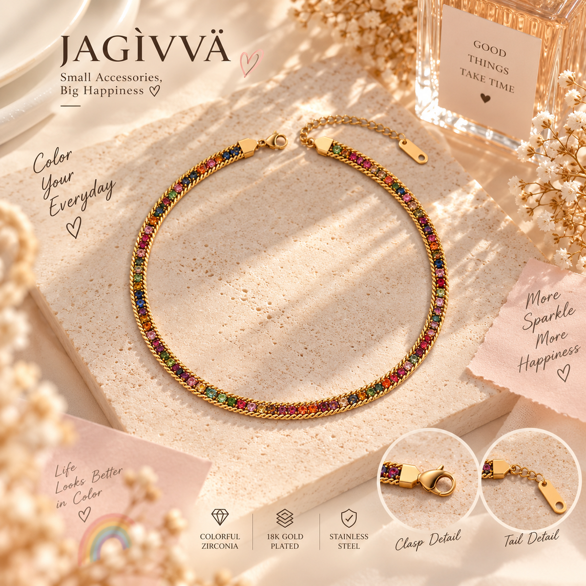 Rainbow Glow Colorful Zirconia Woven Necklace