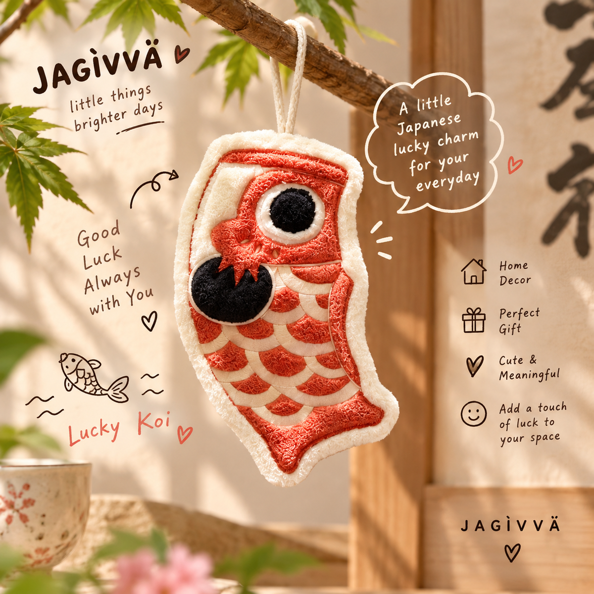 Japanese-Inspired Daruma & Mount Fuji Hanging Hand Towel