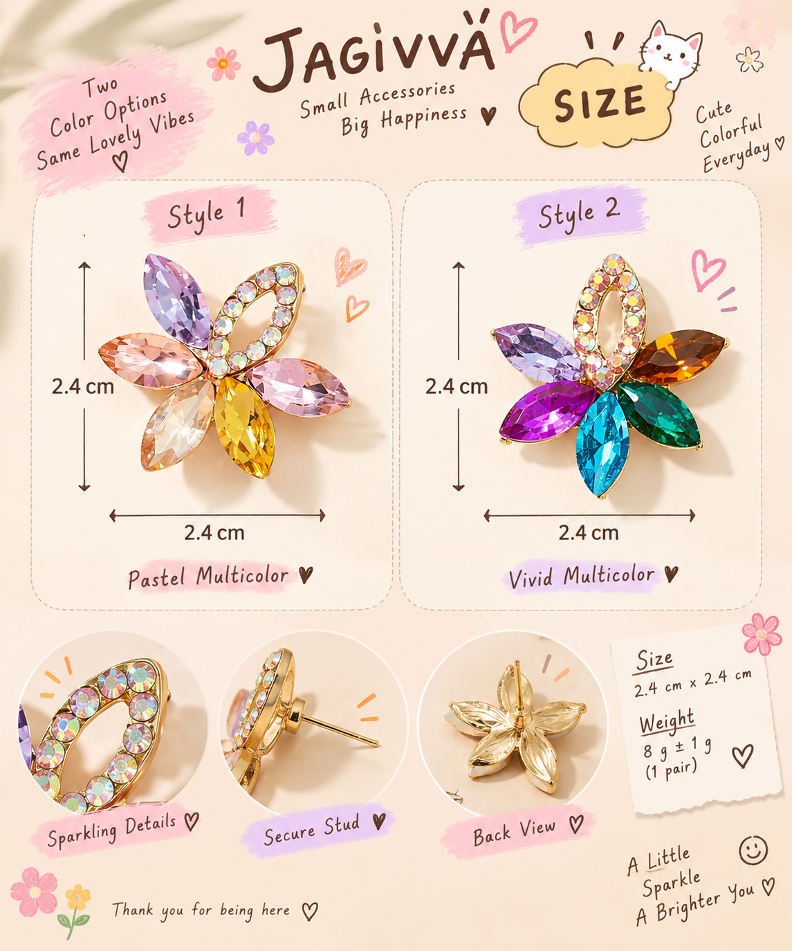 Colorful Bloom Crystal Stud Earrings