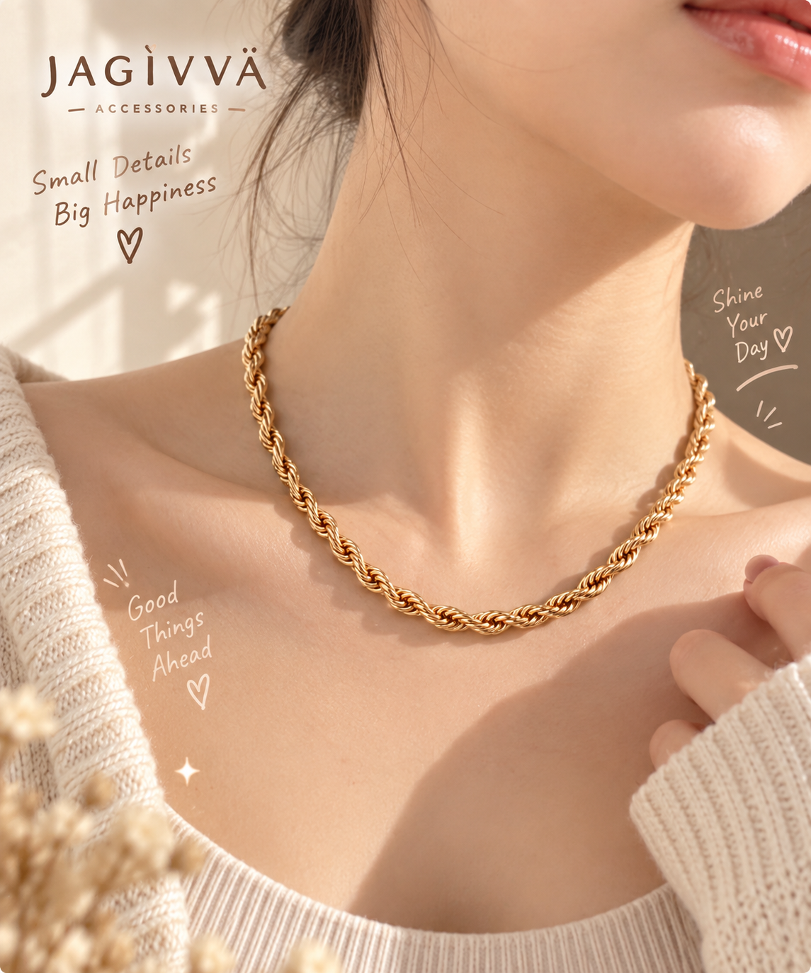 Golden Twist Rope Chain Necklace