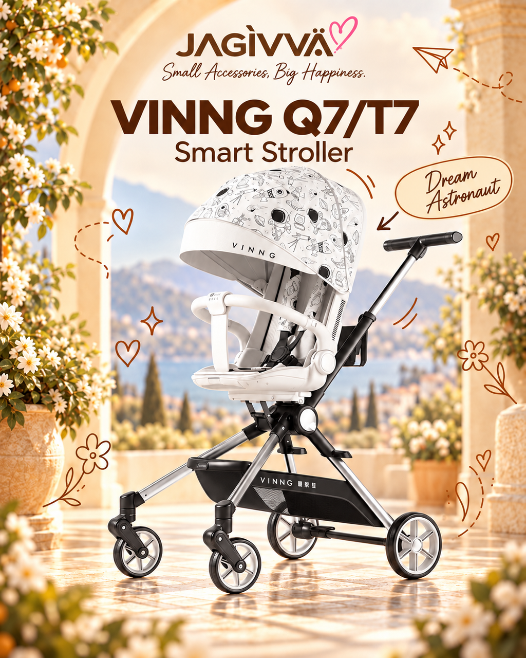 VINNG Q7 / T7 • 360° Rotating Foldable Travel Stroller