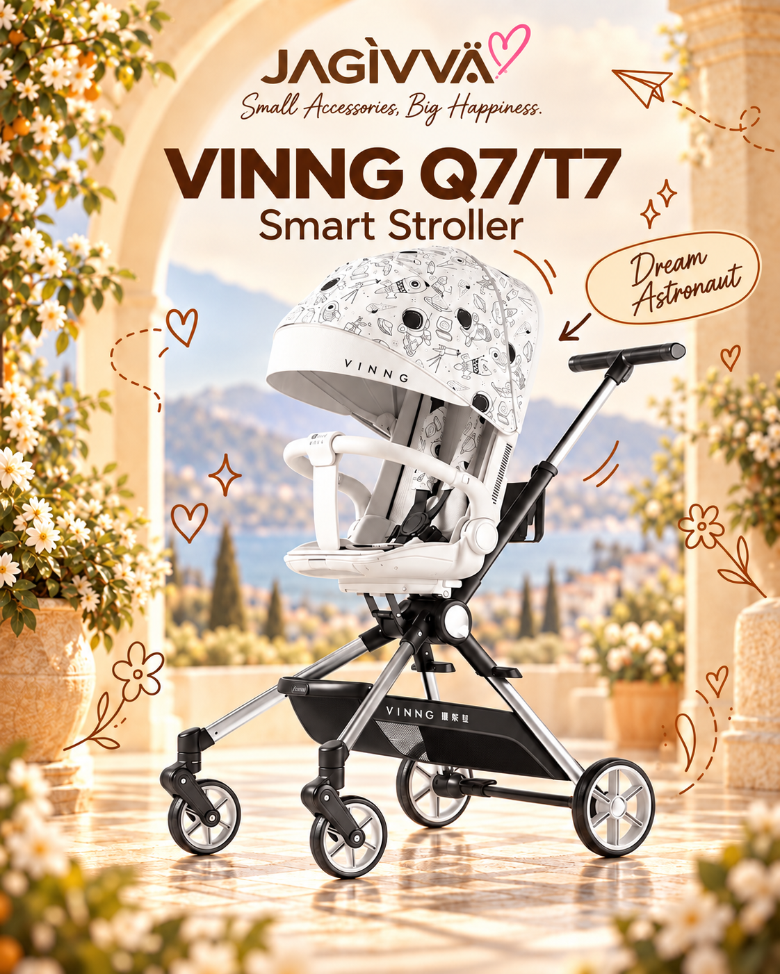 VINNG Q7 / T7 • 360° Rotating Foldable Travel Stroller