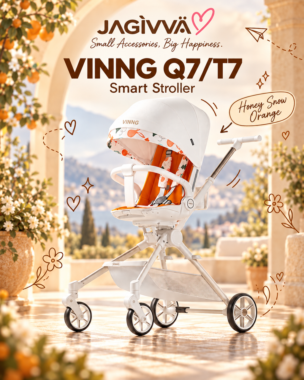 VINNG Q7 / T7 • 360° Rotating Foldable Travel Stroller