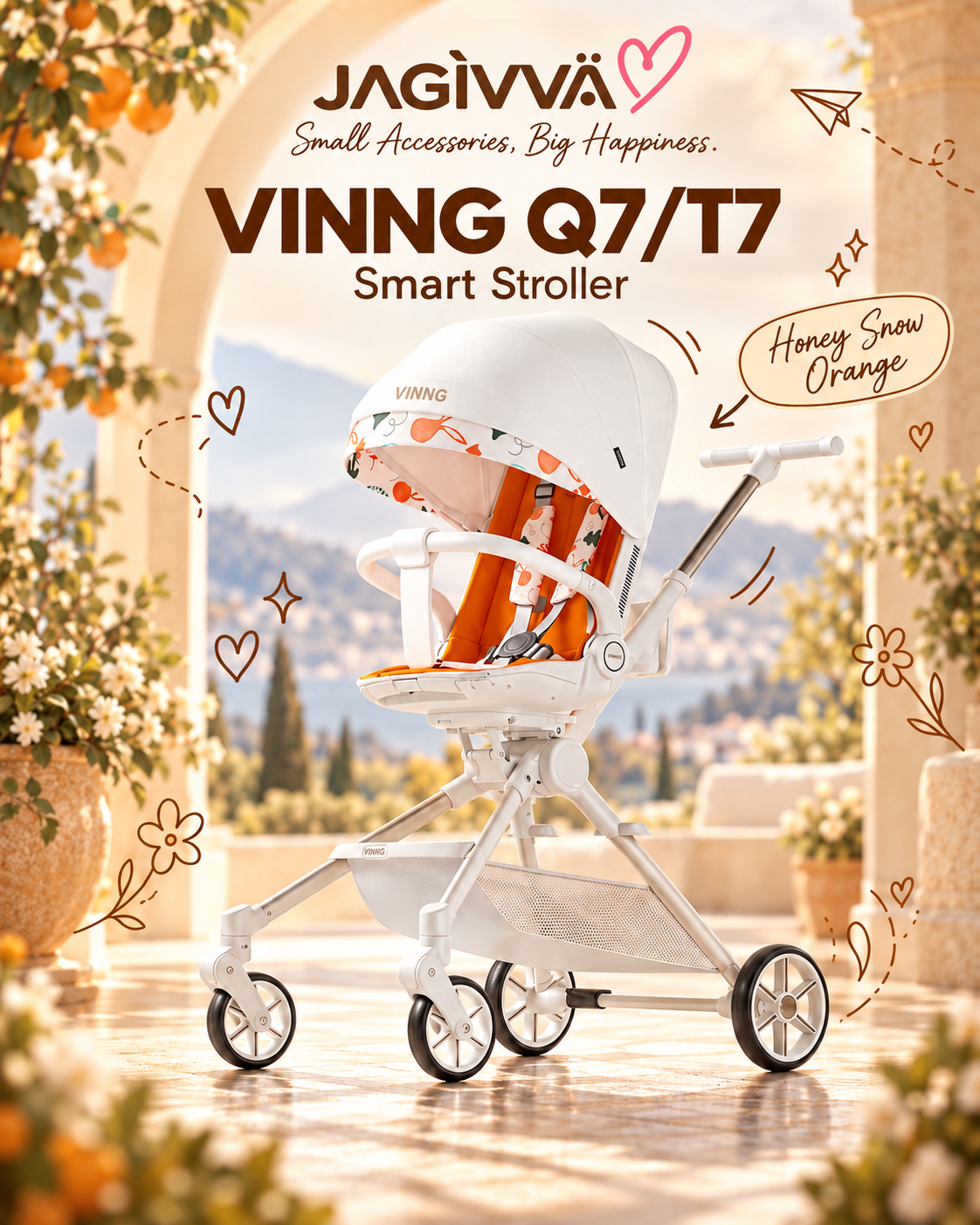 VINNG Q7 / T7 • 360° Rotating Foldable Travel Stroller