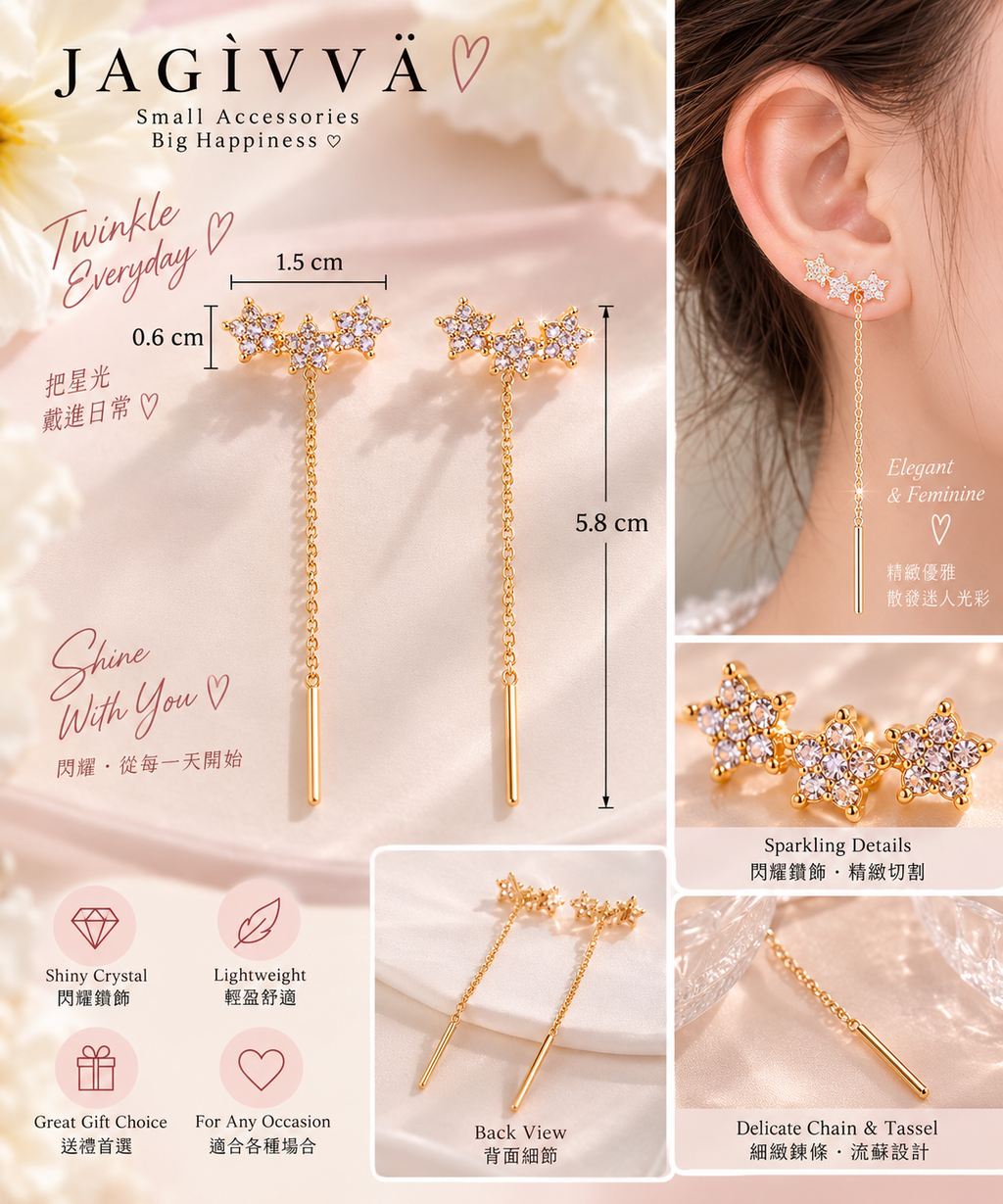 Starlight Crystal Threader Earrings