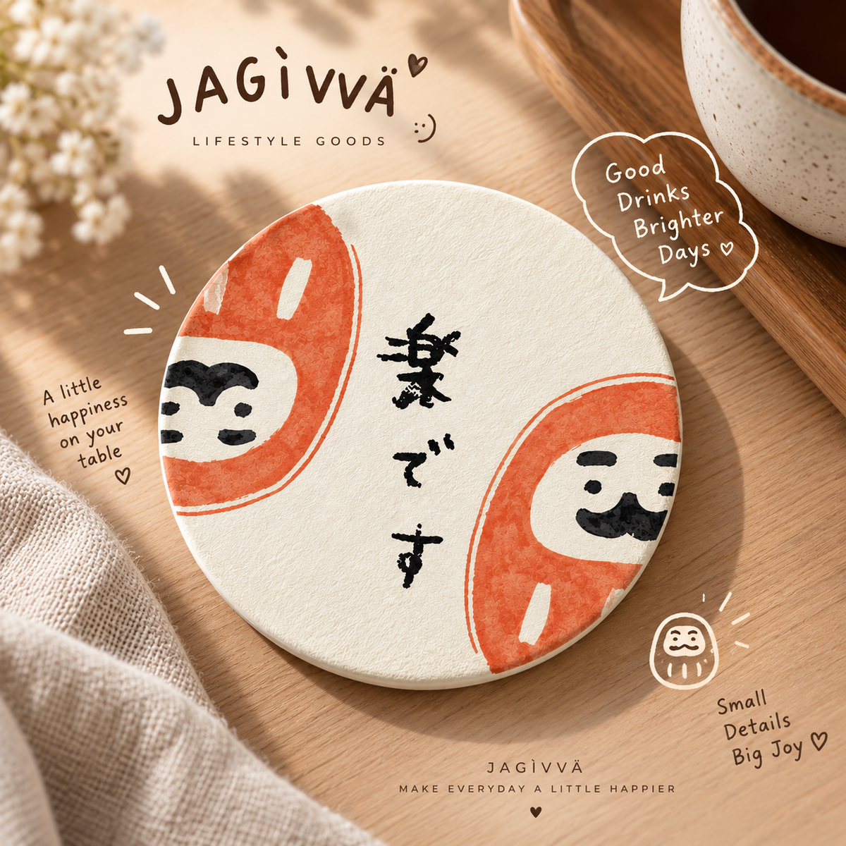 Japanese Daruma Diatom Absorbent & Heat-Resistant Coaster