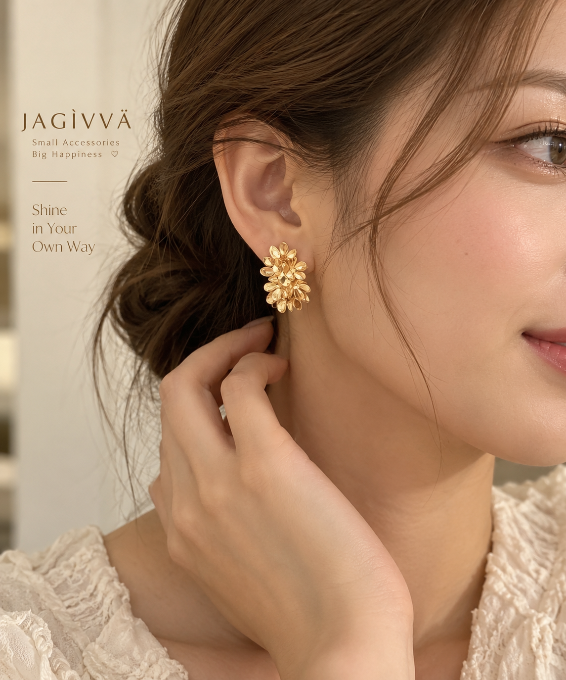 Golden Bloom Floral Cuff Earrings